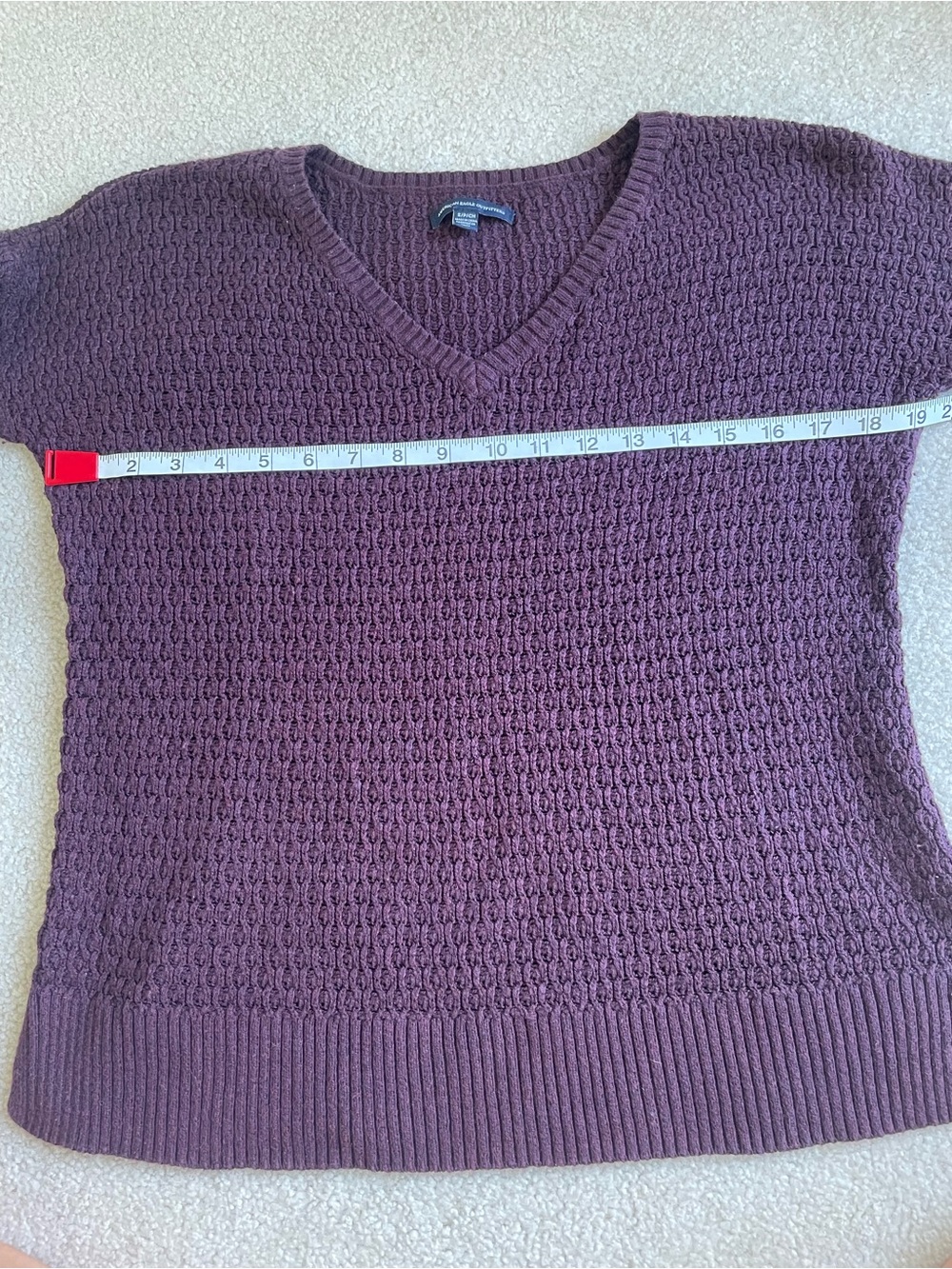 American Eagle Burgundy Purple V-Neck Waffle Knit Sweater Size S - Picture 8 of 9